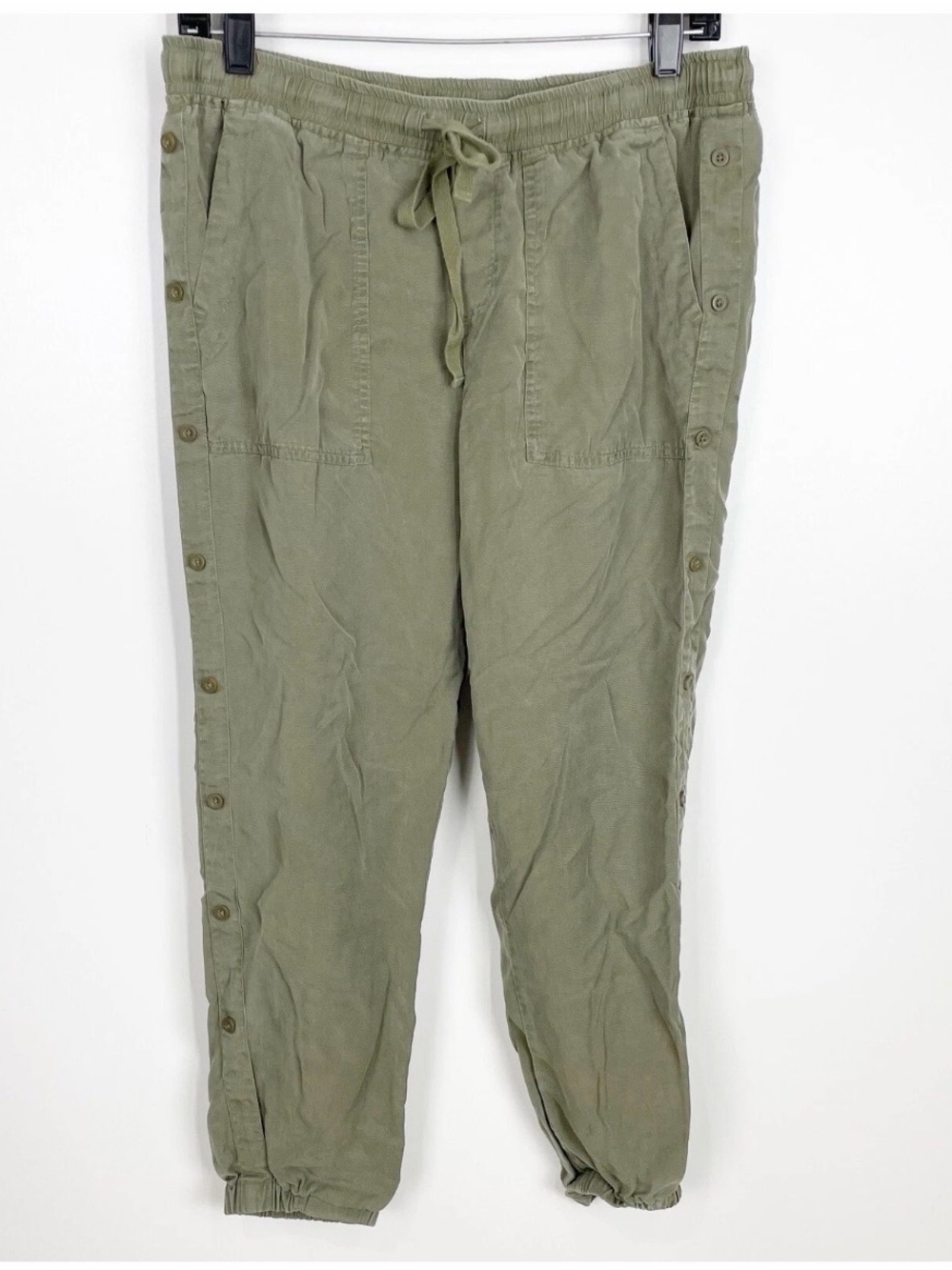 Cloth & Stone Anthropologie Pants Size S Small Pull On Jogger Side Buttons Olive